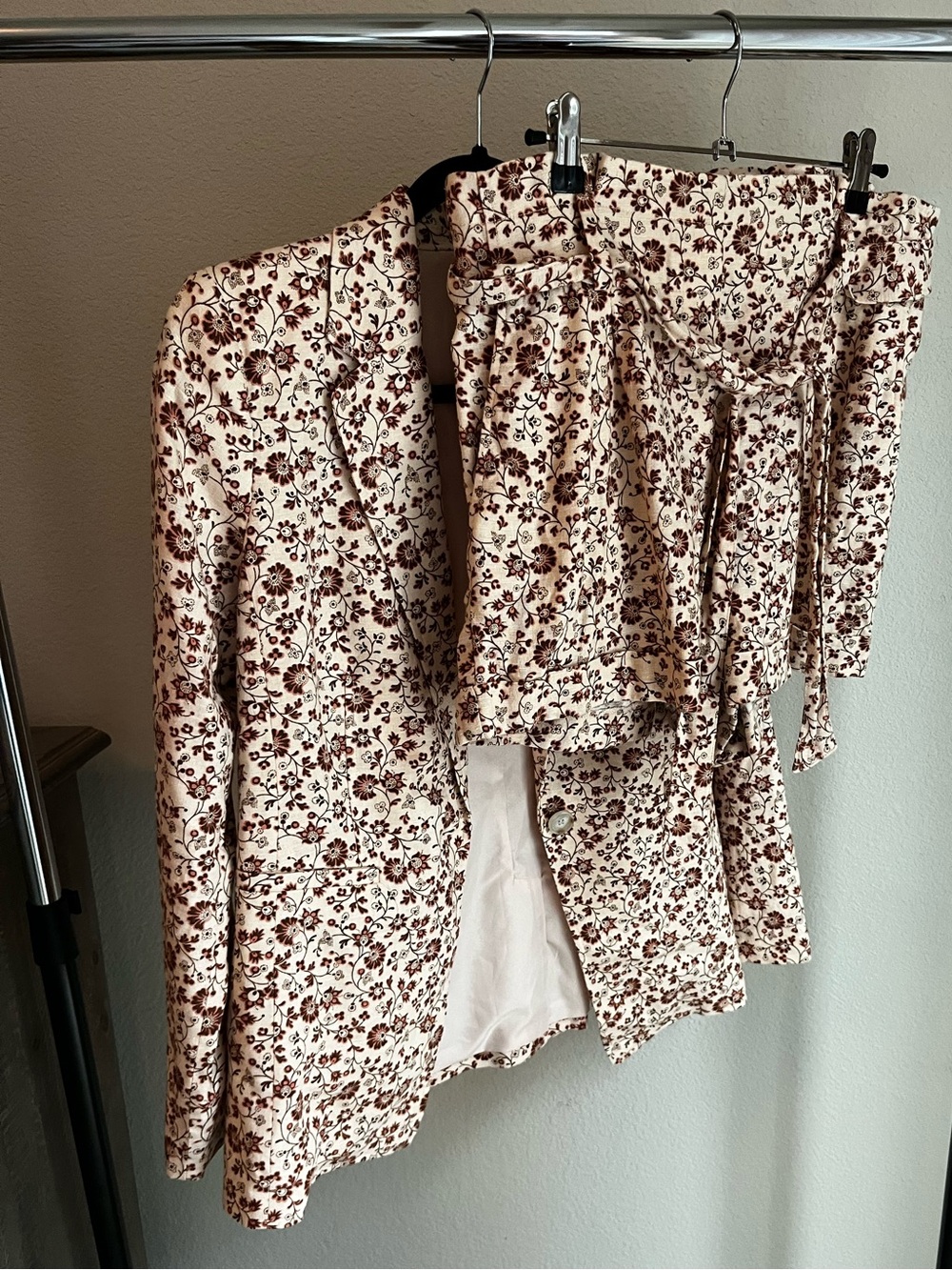 LOFT Floral Blazer and Skirt Set in Cream and Brown